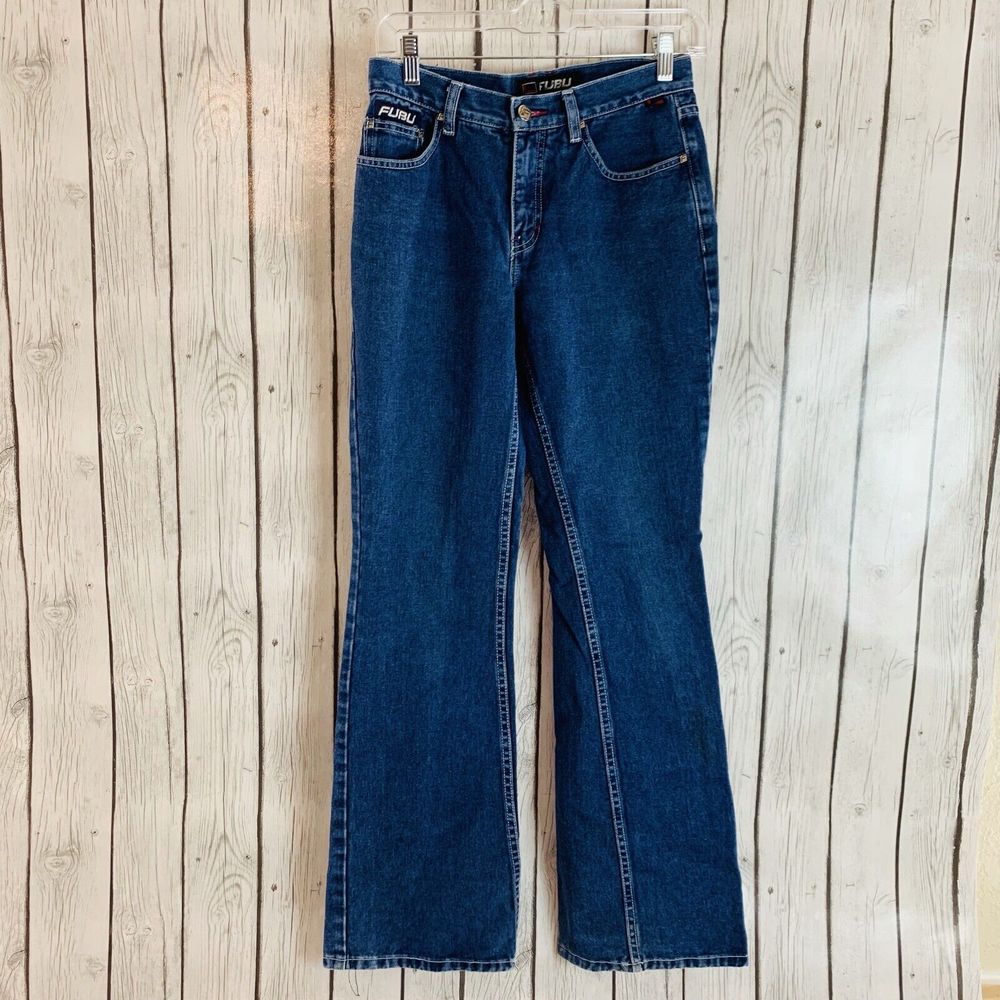 Womens FUBU Collection Straight Leg Medium Wash Denim Blue Jeans Size 5/6 26 31